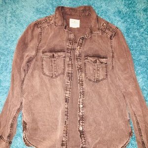 Ashy Black Long Sleeve Botton Down Shirt